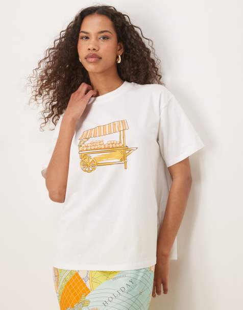 Never Fully Dressed orange cart baby tee co-ord in white - view 1
