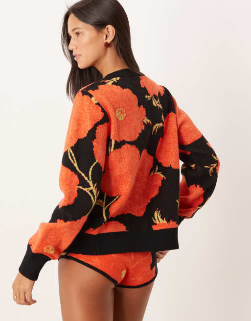 Never Fully Dressed – Oversize-Strickjacke mit Mohn-Motiv, Kombiteil, 3 von 4