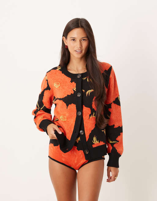 Never Fully Dressed - Oversized gebreide vest met papaverprint, deel van co-ord set, 2 van 4