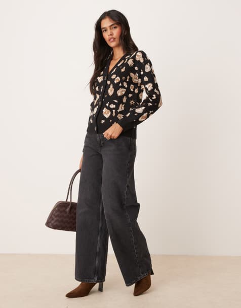 Never Fully Dressed oversized jacquard knit cardigan in black and gold - view 1