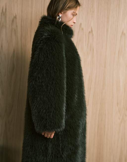 Never Fully Dressed oversized longline faux fur coat in bottle green, 2 of 4