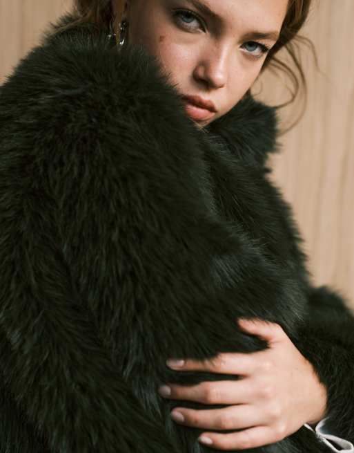 Never Fully Dressed oversized longline faux fur coat in bottle green, 3 of 4