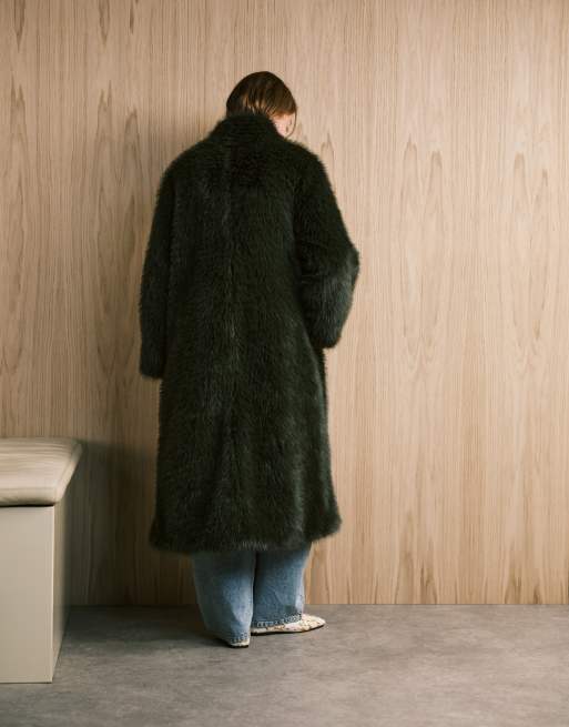 Never Fully Dressed oversized longline faux fur coat in bottle green, 4 of 4