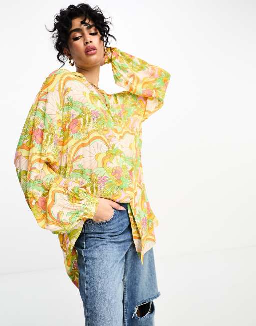 Never Fully Dressed oversized shirt co-ord in sunset tropic print | ASOS