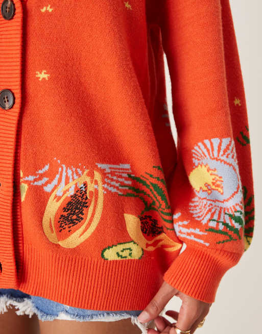 Never Fully Dressed palm cardigan in orange ASOS