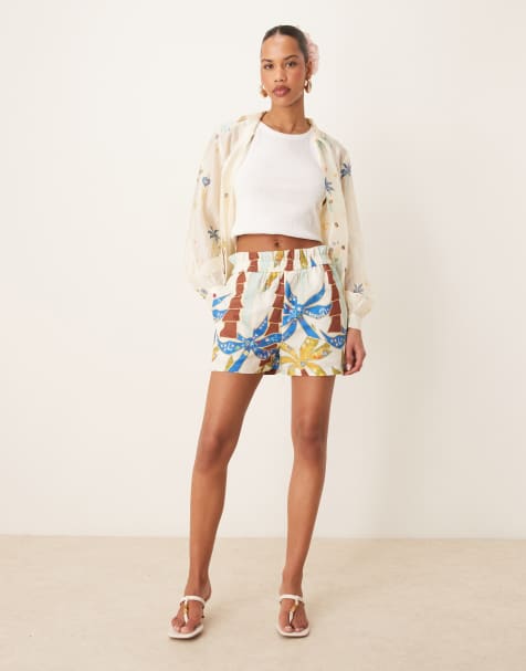 Never Fully Dressed palm print shorts co-ord in cream - view 1