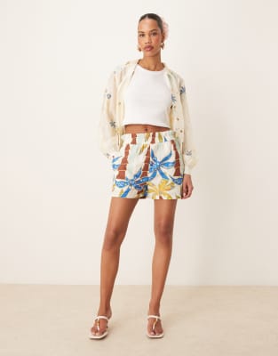 never fully dressed palm print shorts in cream - part of a set