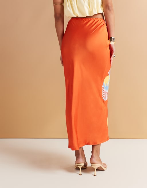 Pencil Skirt Amazon Orange Skirt Women's High Waist Bodycon Pencil