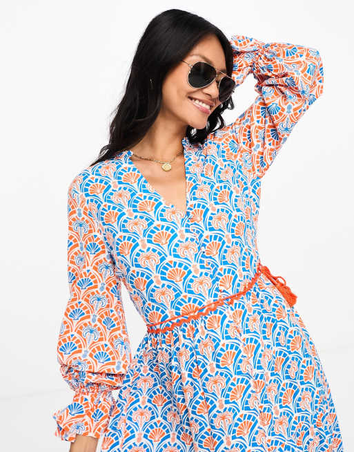 Never Fully Dressed palm tree print midi dress in cobalt | ASOS