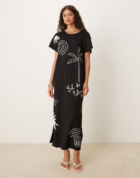 Never Fully Dressed Palma print jersey off the shoulder midaxi dress in black - view 1
