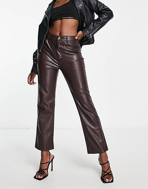 Never Fully Dressed - Pantaloni in similpelle PU color marrone cioccolato