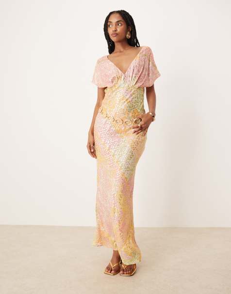Never Fully Dressed – Pastelowa sukienka maxi w stylu boho z efektem ombre w metaliczny wzór - view 1