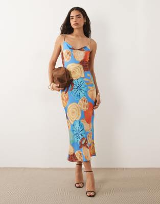 Never Fully Dressed Patti satin cami bias midi dress in shell print