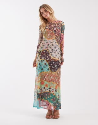 Never Fully Dressed Petite Aria mesh midaxi dress in pastel print