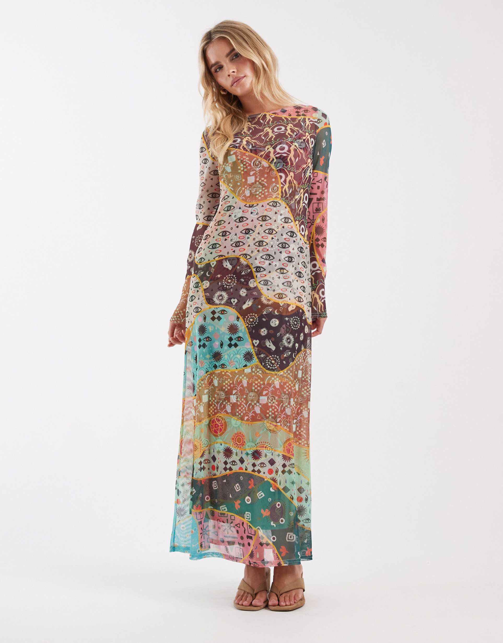 never fully dressed petite aria mesh midaxi dress in pastel print