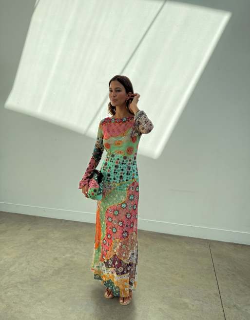 Never Fully Dressed Petite Aria mesh midaxi dress in pastel print, 3 of 4