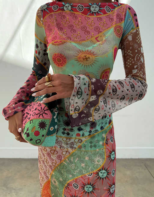 Never Fully Dressed Petite - Aria - Vestito al polpaccio in rete con stampa in colori pastello, 2 di 4