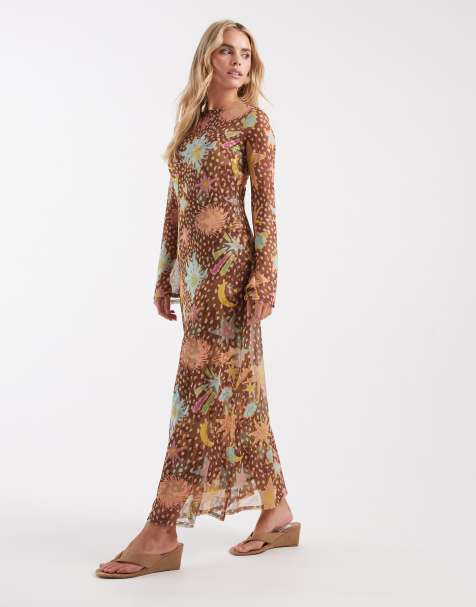 Never Fully Dressed Petite - Aria - Vestito lungo in rete marrone con stampa di cervi e stelle - view 1