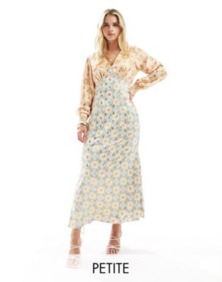 Never Fully Dressed Petite balloon sleeve metallic maxi dress in contrast print