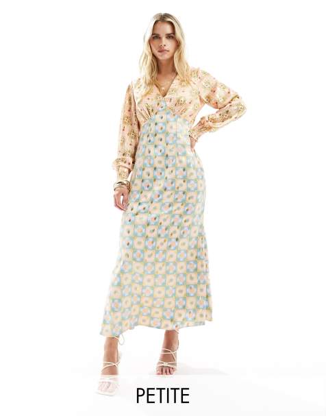 Never Fully Dressed Petite balloon sleeve metallic maxi dress in contrast print  - view 1