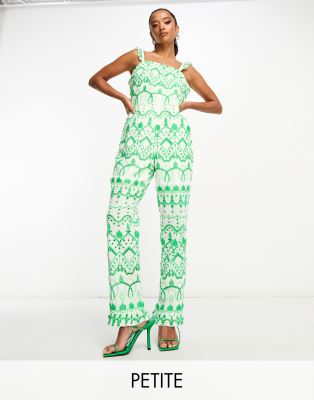 Never Fully Dressed Petite broderie jumpsuit in green