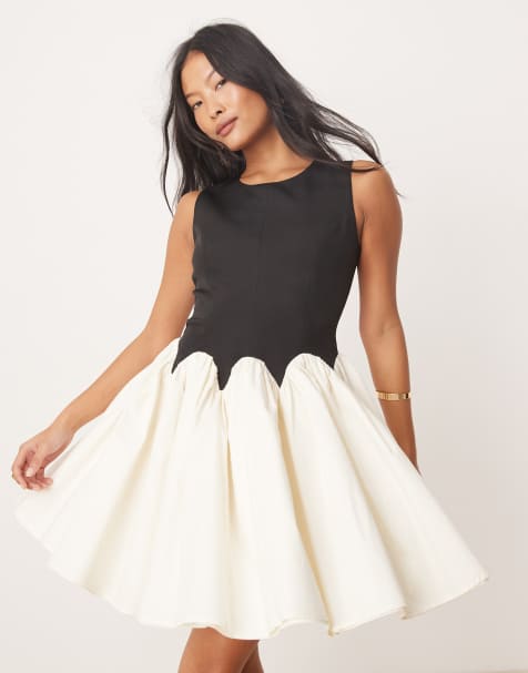 Never Fully Dressed Petite contrast drop hem mini dress in monochrome - view 1