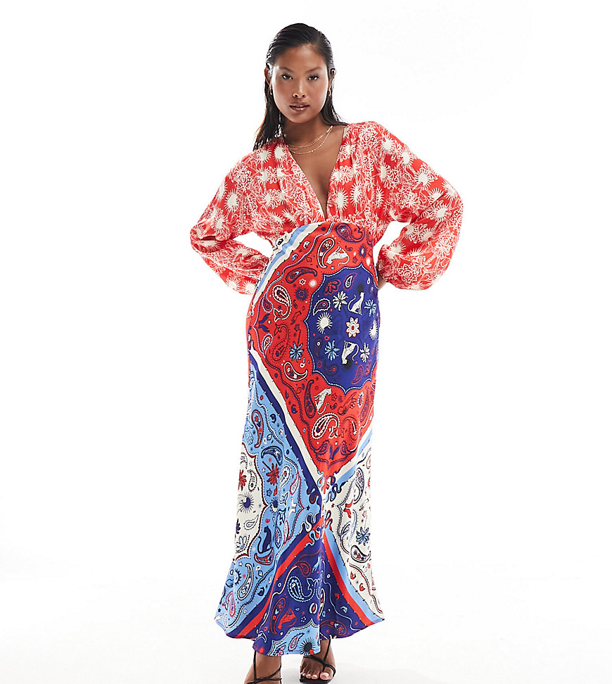 Never Fully Dressed Petite contrast maxi dress in red bandana print-Multi