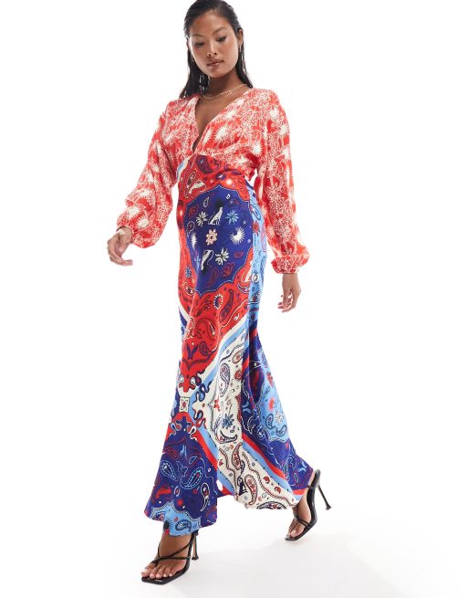 Never Fully Dressed Petite contrast maxi dress in red bandana print