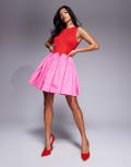 [Never Fully Dressed] Never Fully Dressed Petite contrast mini dress in red and pink 12 Red/Pink