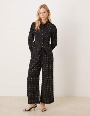 Never Fully Dressed Petite Cotton Effect Studded Wide Leg Pants In Black