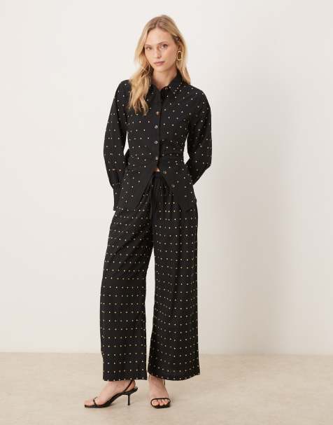 Never Fully Dressed Petite cotton hotfix wide leg trousers in black - view 1