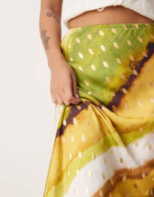 Never Fully Dressed Petite Dorris Satin Gold Fleck Maxi Skirt In Multi
