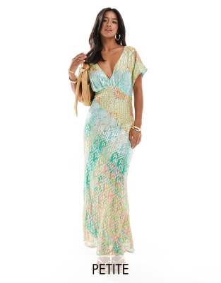 Petite Elodie flutter sleeve satin maxi dress in ombre print-Multi