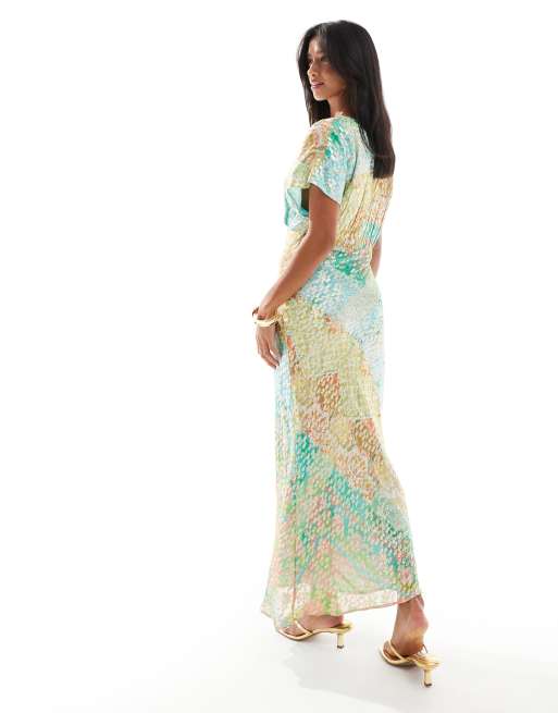 Never Fully Dressed Petite Elodie flutter sleeve satin maxi