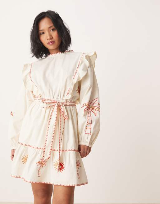 Never Fully Dressed Petite embroidered mini dress in ivory-White