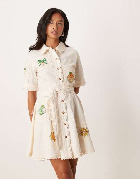 Never Fully Dressed Petite embroidered shirt mini dress in white