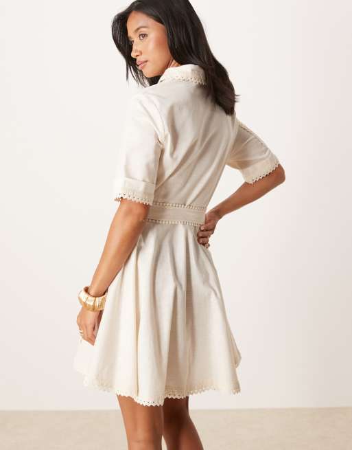 Never Fully Dressed Petite embroidered shirt mini dress in white | ASOS