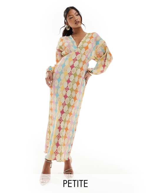 Never Fully Dressed Petite flared sleeve maxi dress in bright geo print
