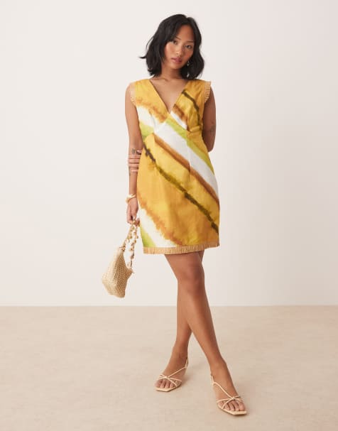 Never Fully Dressed Petite frill hem mini shift dress in green ombre print
