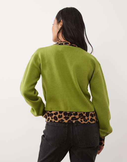 Never Fully Dressed Petite gilet en maille à contraste brodé en olive, 4 de 4