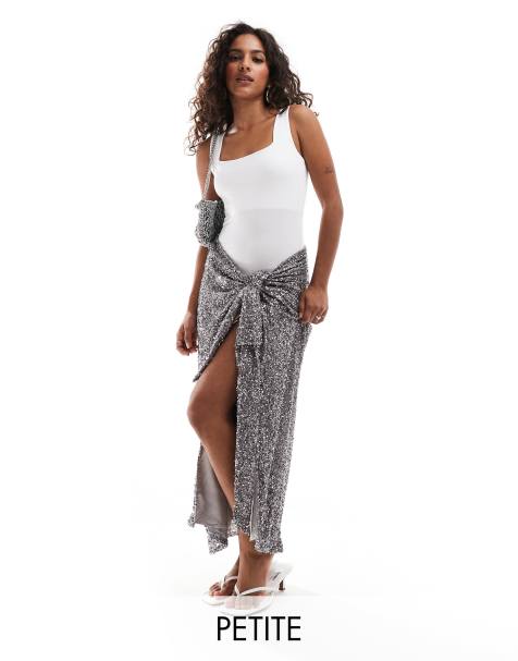 Never Fully Dressed Petite Jaspre embellished midi skirt in charcoal