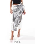 [Never Fully Dressed] Never Fully Dressed Petite Jaspre PU midi skirt in silver 14 Silver