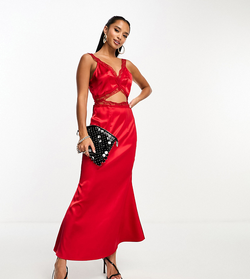 Never Fully Dressed Petite lace cut-out maxi dress in red
