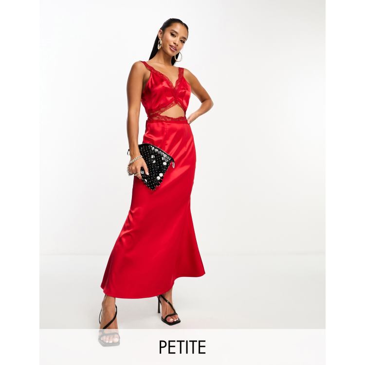 Petite Red Strappy Lace Maxi Dress, Petite