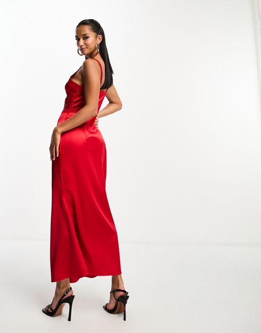 ASOS EDITION satin statement cowl neck maxi dress in red