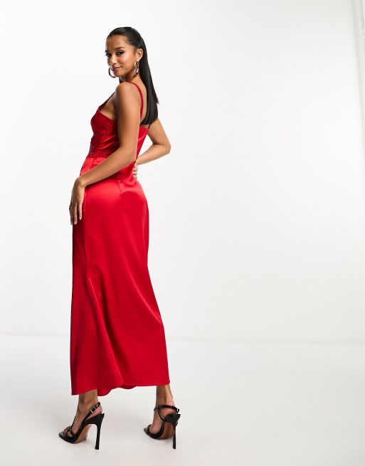 Never Fully Dressed Petite lace cut-out maxi dress in red