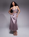 [Never Fully Dressed] Never Fully Dressed Petite lace cut-out slip maxi dress in mink-Multi 12 Mink