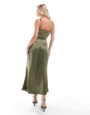 Never Fully Dressed Petite lace cut-out slip midaxi dress in soft olive