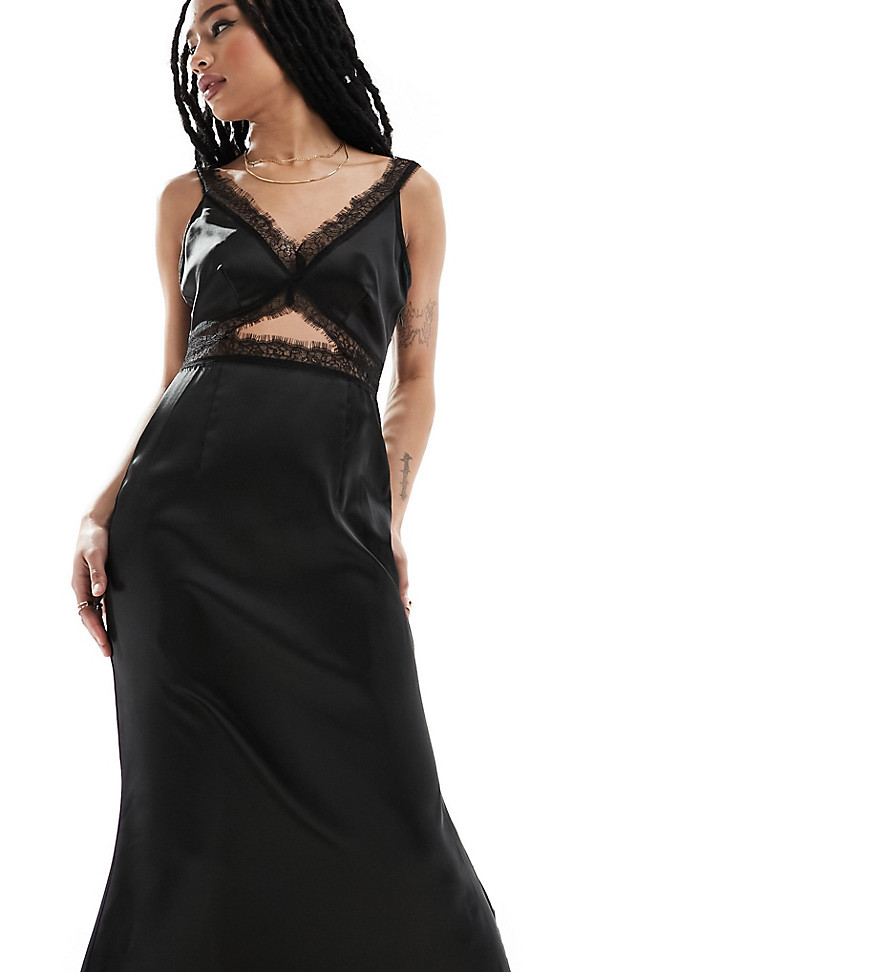 Never Fully Dressed Petite Lace Satin Maxi Dress In Black
