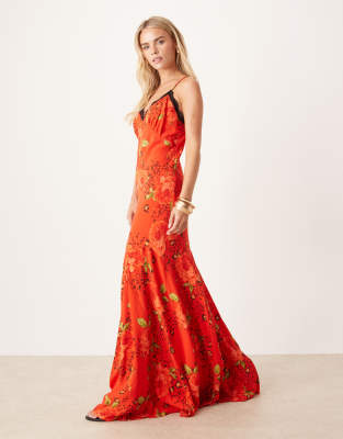 Never Fully Dressed Petite Lace Trim Slip Maxi Dress In Orange